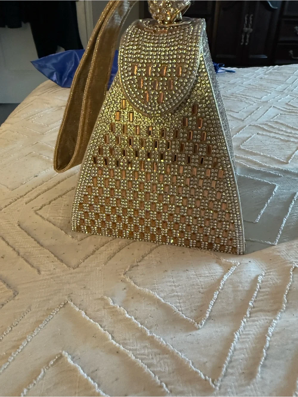 Crystal Embellished Gold Evening Bag